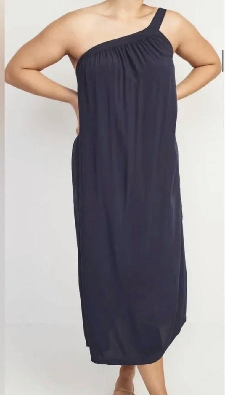 NEW Old Navy One Shoulder Midi Shift Dress Blue Womens XXL Relaxed Fit Dressy